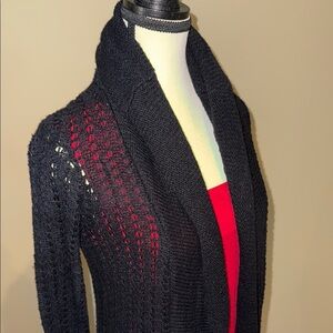 Reitmans Cardigan Cotton Blend Black Knit Long Sweater Women’s Size M